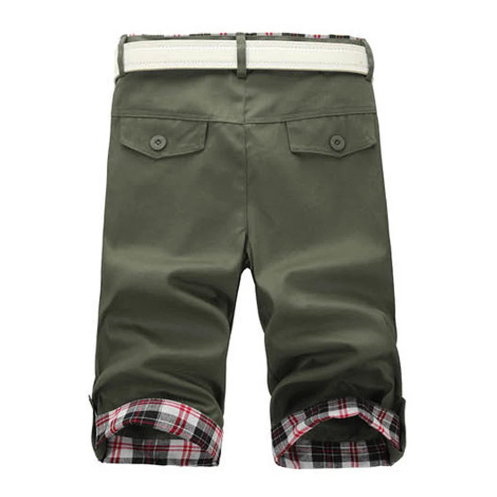 Promotion 2020 Fashion Mens Shorts Summer Green Shorts Men Loose Pocket Shorts  Cargo Trousers Checks Trousers Solid Color