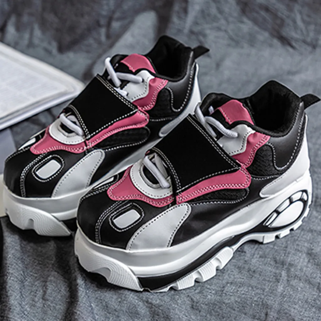 

2019 New Fashion Women Sports Chunky Sneaker Mix Color Wheel Sneakers Round Toe Casual White Shoes chaussure femme #3