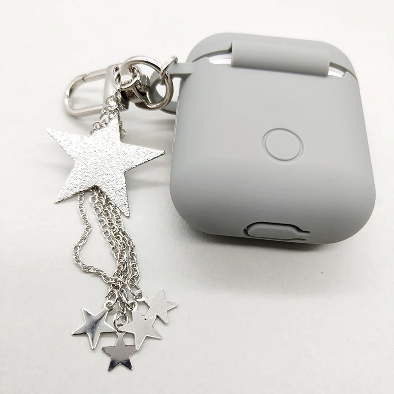 Luxury Cute Sliver Pentagram Metal Keychain Wireless Earphone Silicone Case For Airpods 1 2 Accessories Headphones Protect Cover
