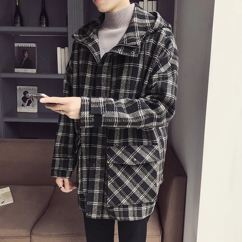 Plaid Jacket Men's Fashion Casual Retro Hooded Jackets Men Streetwear Loose Bomber Jacket Mens Outwear Large Size M-5XL