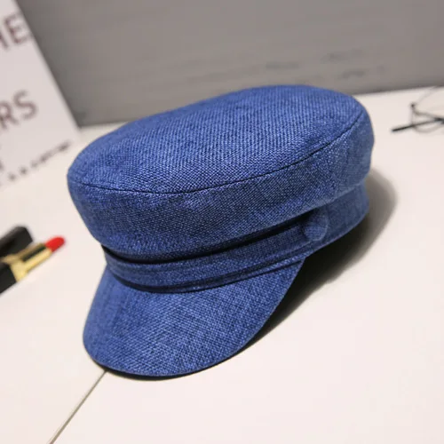 Женские шляпы, женские летние Восьмиугольные плоские шляпы, весенние и осенние Хлопковые женские темно-синие шляпы для женщин, женские кепки - Цвет: Navy