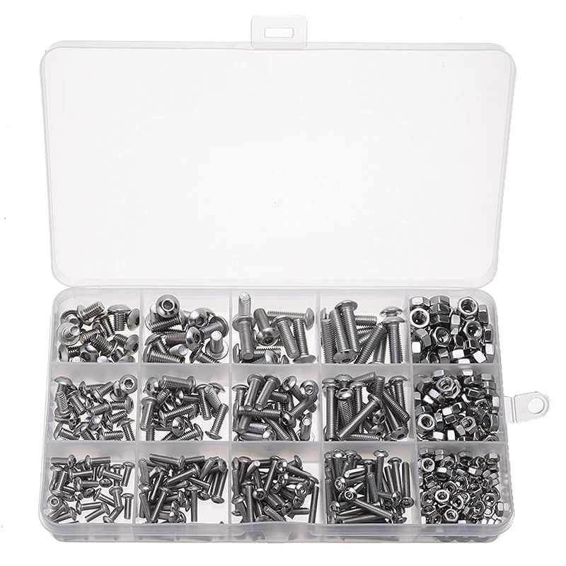 500pcs/set Assorted M3 M4 M5 Stainless Steel Hex Screws Socket Bolts & Nuts Kit 