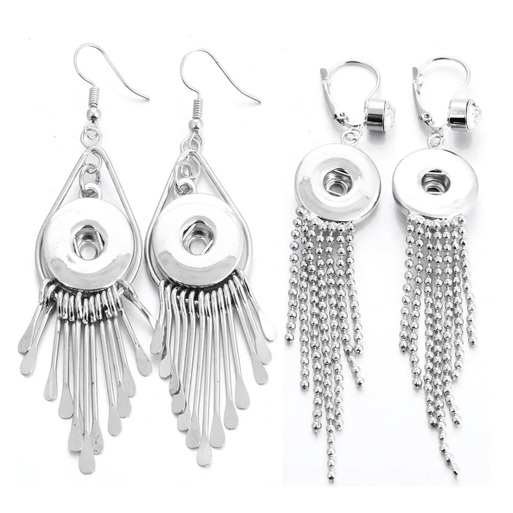 Moda snap jóias 18mm metal cristal snap botão brincos com borlas longas metal balançar brinco para mulher