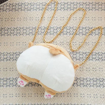 

Travel Practical Plush Gift Cards Cartoon Cute Keys Zipper Closure Corgi Butt Shape 3D Coin Purse