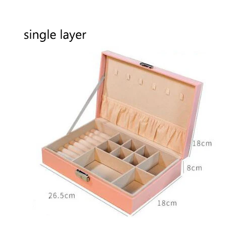 Давайте сделаем двойной слой PU коробка для хранения ювелирных изделий большой емкости кожаный ящик часы кольцо, ожерелье, серьги коробка для ювелирных изделий Органайзер - Цвет: Single Pink