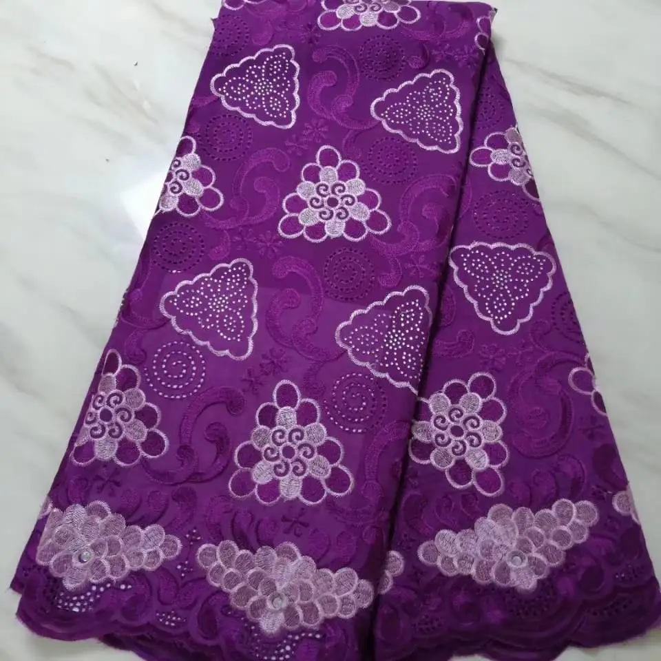 

5Yards/pc Most popular purple african cotton fabric embroidery swiss voile dry lace for clothes BC94-4