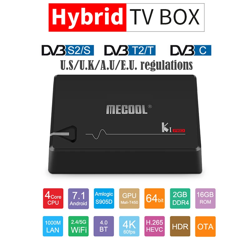 

MECOOL KI PRO Smart TV Box DVB-T2/DVB-S2/DVB-C Amlogic S905D Quad 2G+16G Support Set Top Box Media Player