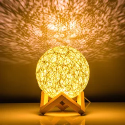 Sepak Takraw – lampe LED en forme de lune avec port USB, boule en rotin tricotée à la main, luminaire décoratif d'intérieur, idéal pour une chambre à coucher ou un mariage 