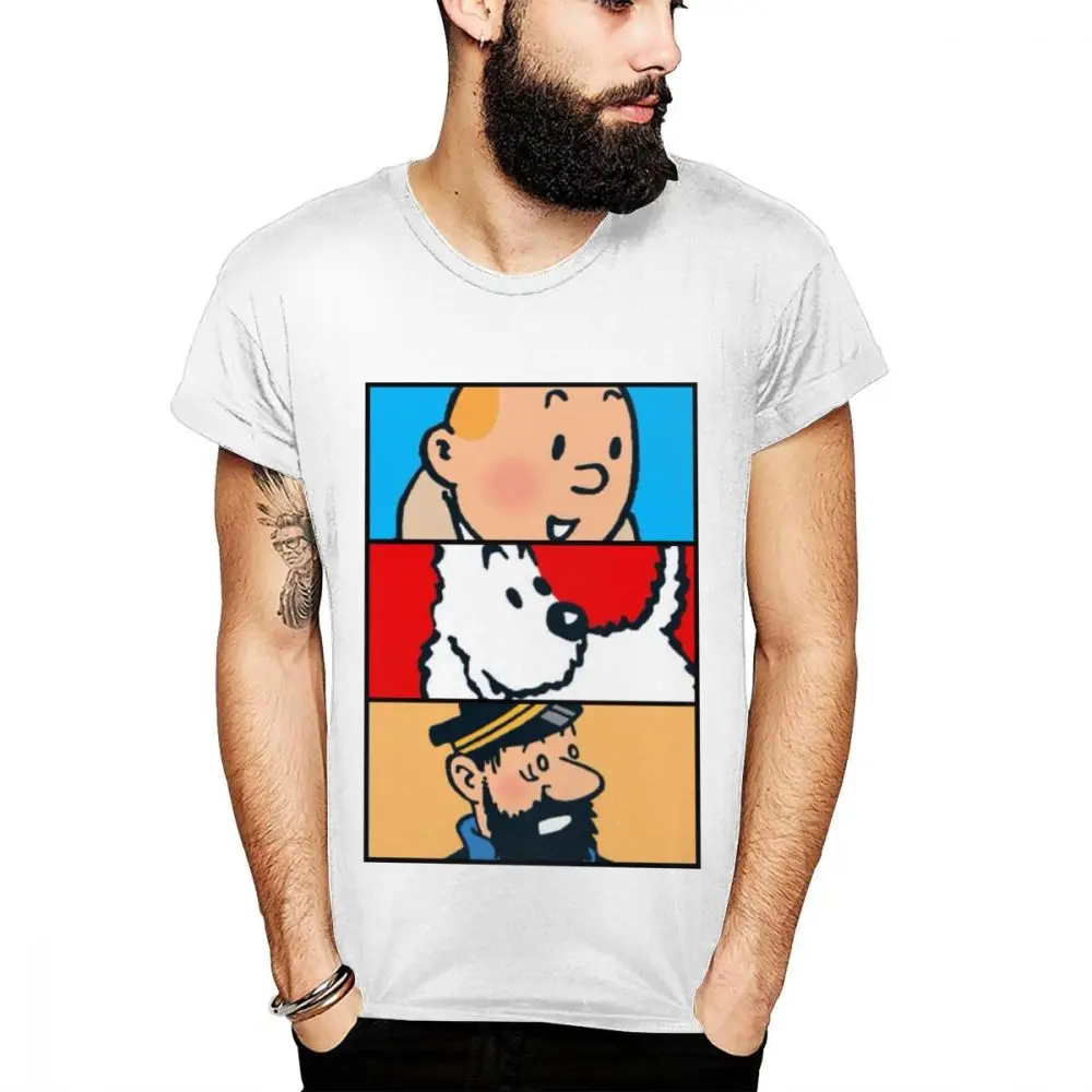 Футболка унисекс Tintin Milou Haddock adventures Of Tintin, летняя Мягкая футболка с круглым воротником - Цвет: Белый