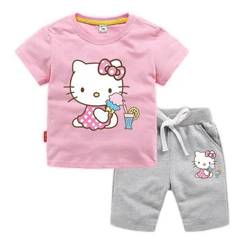 

Children Girls Clothes Summer Hellokitty Kids Clothing Sets T Shirt + Short Pants 2PCS Suit Toddler Girls Sports Clothes Set