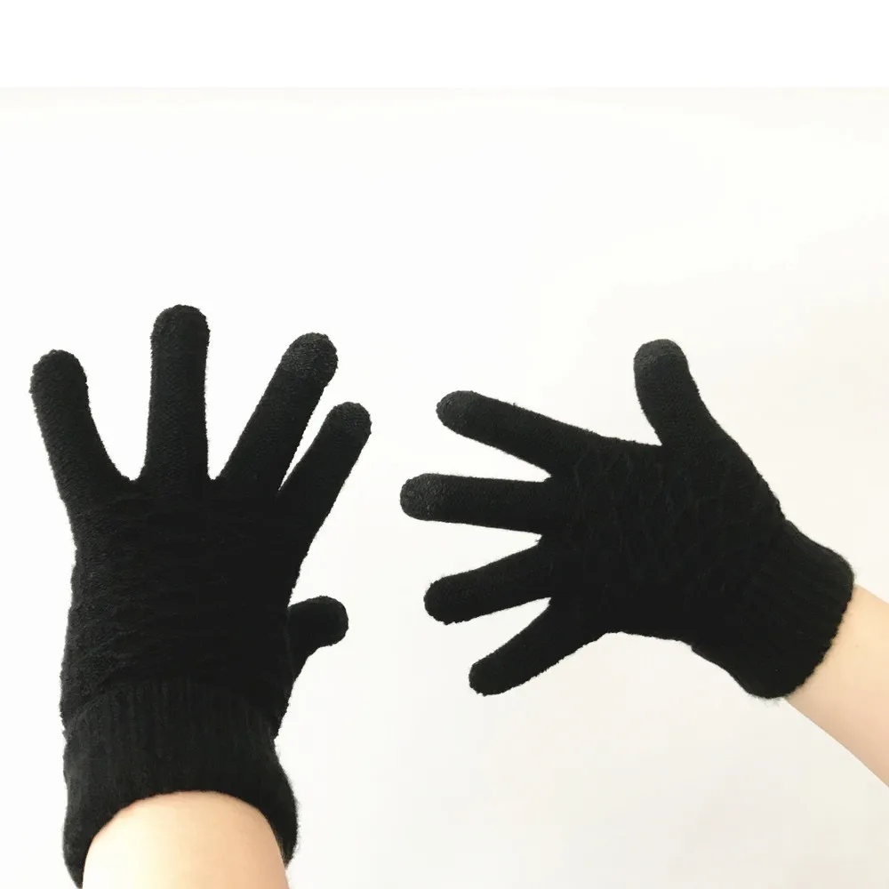 Женские модные перчатки красные теплые зимние перчатки варежки Весна Осень Новые Большие размеры Модные Простые перчатки - Цвет: Черный