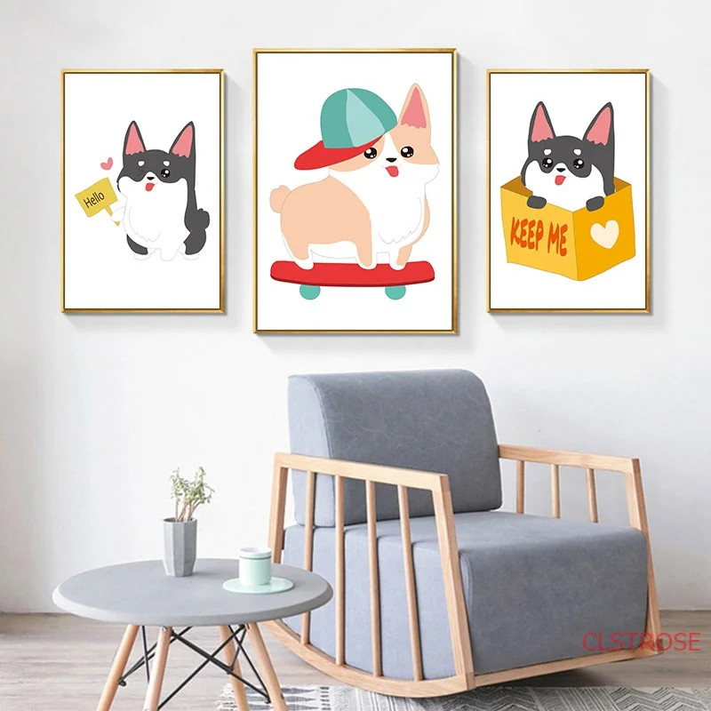 

Baby Kids Room Decoration Nordic Posters And Prints Dogs Cute Animals Wall Art Canvas Paintings Wall Pictures for Home Decor