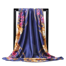 Модные шарфы для женщин с принтом атласный, Шелковый платок Женский 90x90 см квадратная шаль Бандана для головы большой хиджаб шарфы для женщин