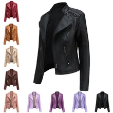 Women Autumn Winter Faux Leather Jacket Zipper Stand Collar Motorcycle Slim Coat Women's Clothing женская куртка jacket