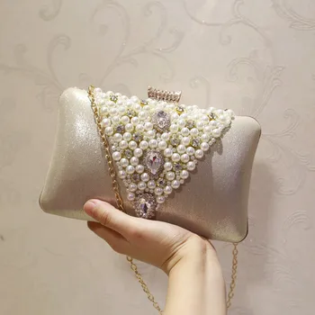 

New Pearl Decoration Small Square Bag Fashion All Match Female Bag Pearl Chain Shoulder Crossbody Bag Mobile Phone Evening Bag