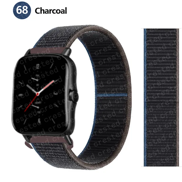 20/22mm Nylon band For Amazfit GTS/2/2e/GTS2 Mini/GTR 3 Pro 42mm/47mm/GTR2/2e/stratos 2/3 Sport Loop Bracelet Amazfit bip strap Charcoal 63