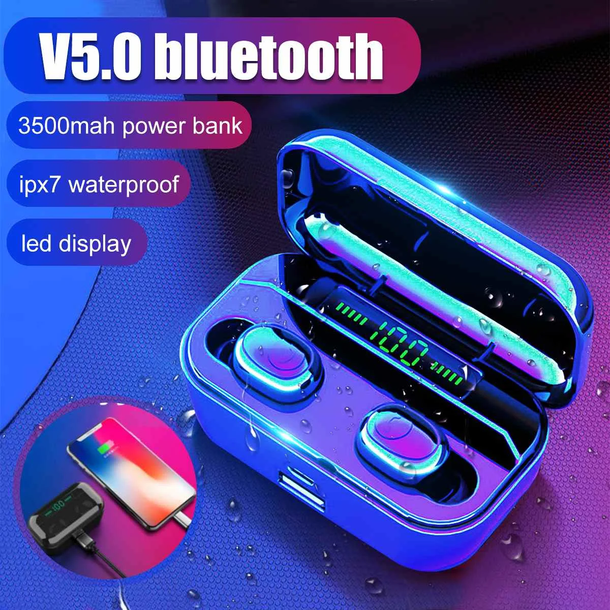 

bluetooth 5.0 Earphones G6s LED Display TWS Wireless Stereo Earbud IPX7 Waterproof Sports Headset with 2200/3500mAh Charging Box