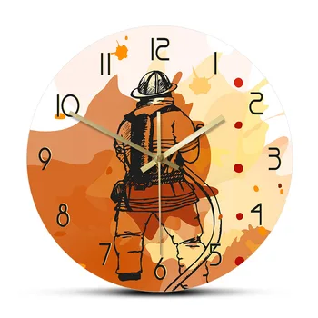 

Firefighter Printed Wall Clock Silent Wall Watch Fire Department Sign Man Cave Wall Decor Gift Idea for Firemen First Responders