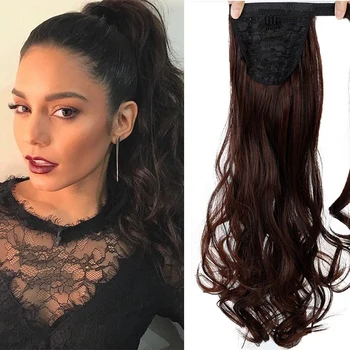 

DIANQI Long Wavy Wrap Around Clip In Ponytail Hair Extension Heat Resistant Synthetic Natural Wave Pony Tail Fake Hair for saprs