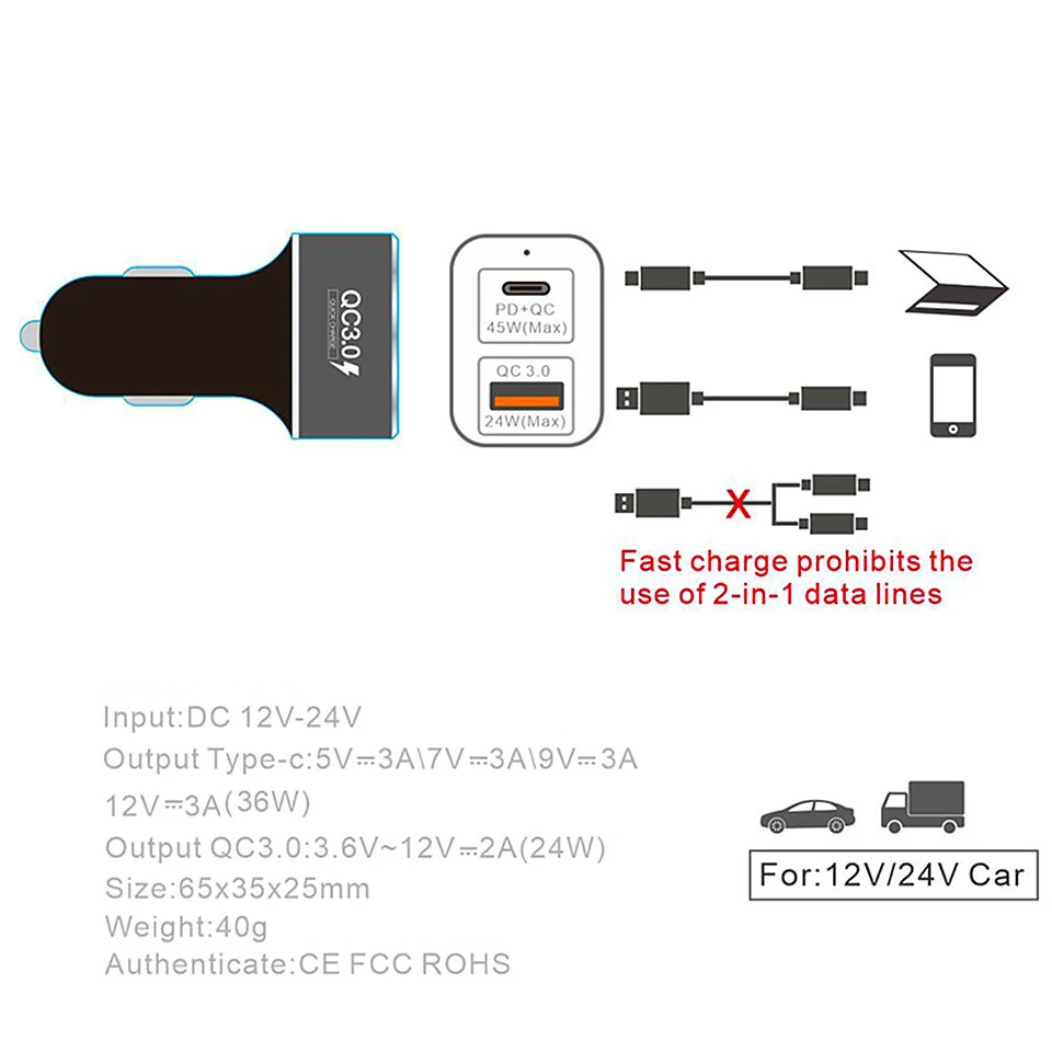 USB-C зарядное устройство 60 Вт PD+ быстрая зарядка 3,0 быстрое автомобильное зарядное устройство для iPhone 11 Pro Xs MAX 8 Plus Macbook SAMSUNG S10+ S9 Note 8 10 Plus