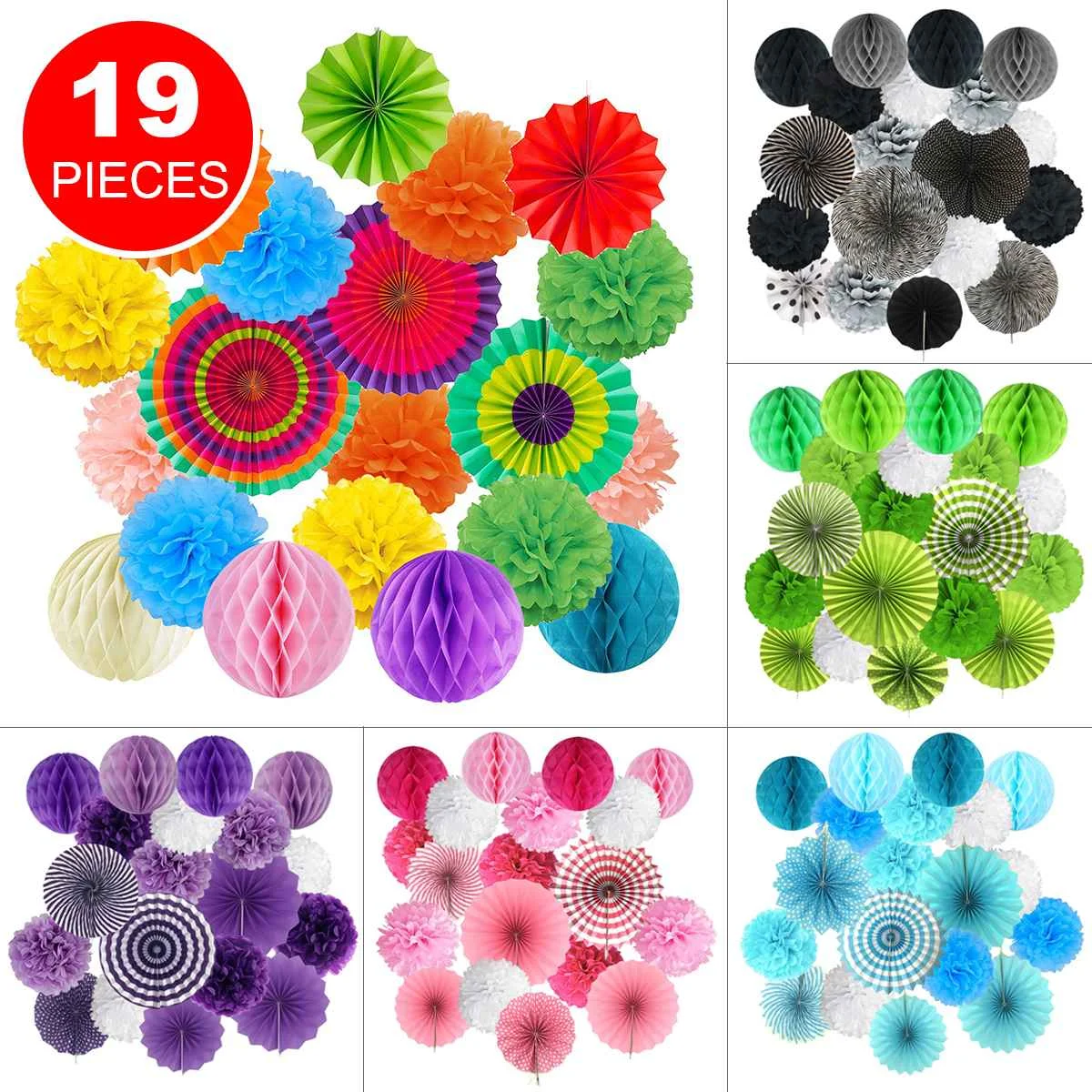 

21Pcs/Set Paper Flower Balls Poms Paper Honeycomb Balls Paper Lanterns Birthday Party Wedding Birthday Home Decoration