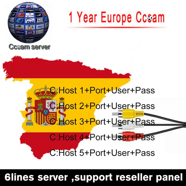 

Europe HD cable 1 Year CCCams for Satellite tv Receiver 6 Clines WIFI FULL HD DVB-S2 Support Spain cline ccam Server