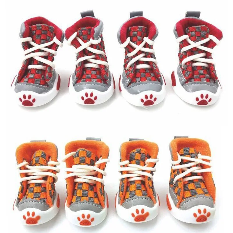 New Design 4pcs/Set Pet Dog Shoes Small Dog Puppy Boots Football Style Cheap Dog Summer Shoes For Small Pets Four Colors 4pcs set waterproof winter pet dog shoes anti slip rain snow boots footwear thick warm for small cats puppy dogs socks booties