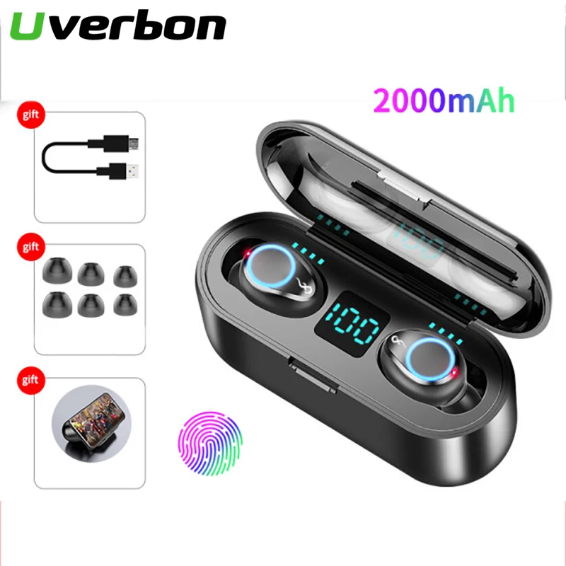 

Bluetooth 5.0 Wireless Headphone LED Display F9 TWS Bluetooth Earphone Earbud Sport 8D Stereo Headset With 2000mAh Power Bank