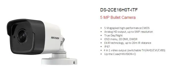 DS-2CE16H0T-ITF 5 цилиндрическая камера MP 4 в 1 видеовыход(переключаемый TVI/AHD/CVI/CVBS