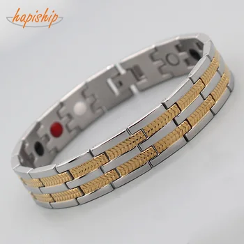 

Hapiship Stainless Steel Bracelets With Gold Plating Hand Chain Bracelet Men Healing Magnetic Germanium Male Bracelets & Bangles