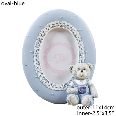 oval blue Европейский милый Teddy Tear с кружевной каймой Дизайн Овальной квадратной формы 2x2 2,5x3,5 розовый синий столешница из полимерного материала детская картинка фоторамка - Цвет: oval blue