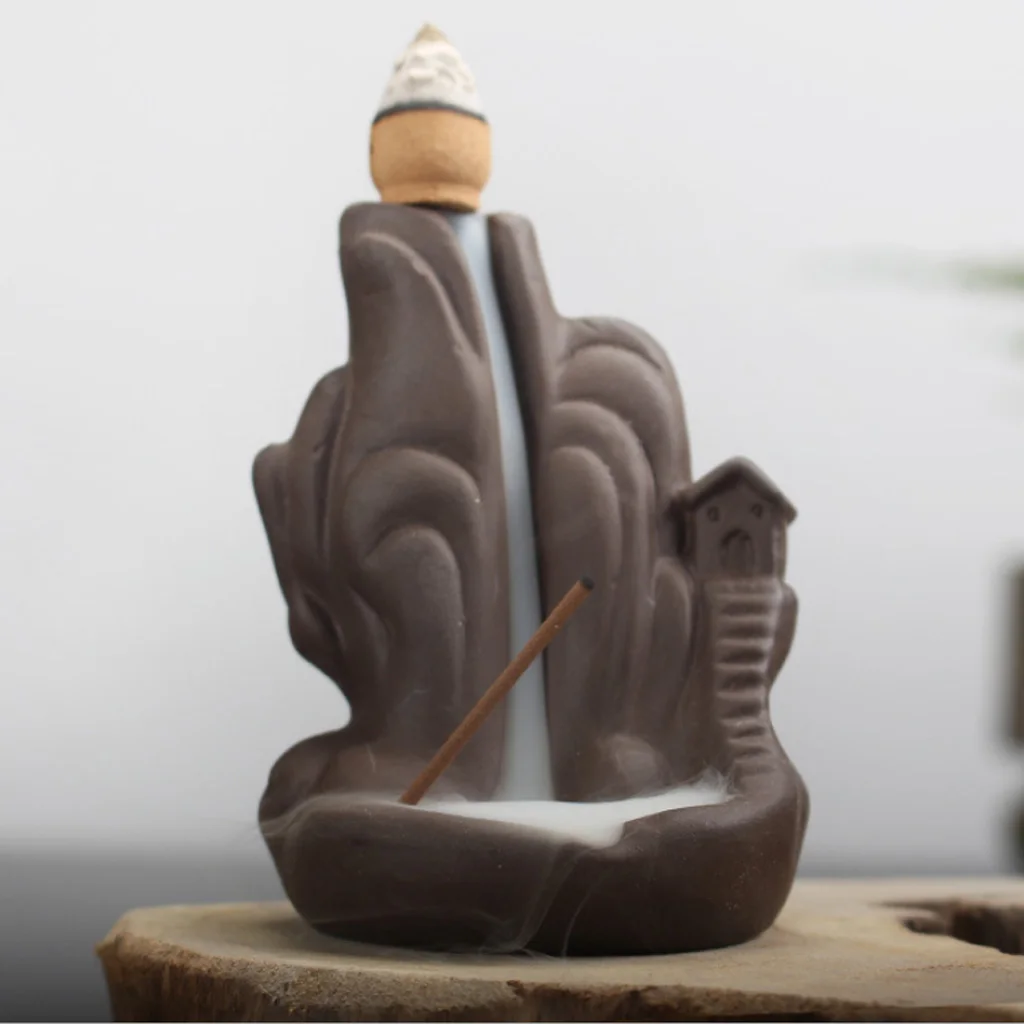 Ceramic Backflow Incense Burner Porcelain Buddhist Censer Holder for Stick Cone Tower Incenses