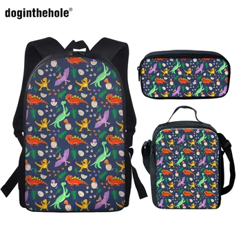 

Doginthehole Cute Dinosuar Print Book Bags Children School Bag Set for Kid Cartoon Children's Backpack Mochila Satchel sac a doc