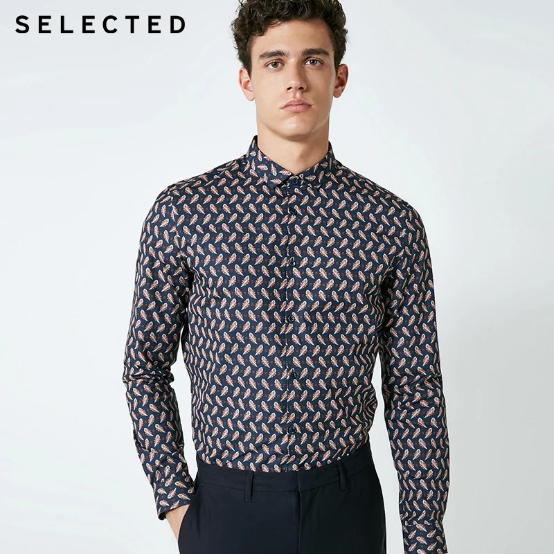 Выбранные Для мужчин хлопок печатных Бизнес костюм рубашка с длинными рукавами |