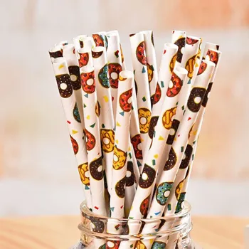 

200 pcs Yellow Pink Blue Brown Donut Paper Straws Bulk-Colored Colorful Doughnut Beach Pool Wedding BBQ Party Kids Drinking Soda