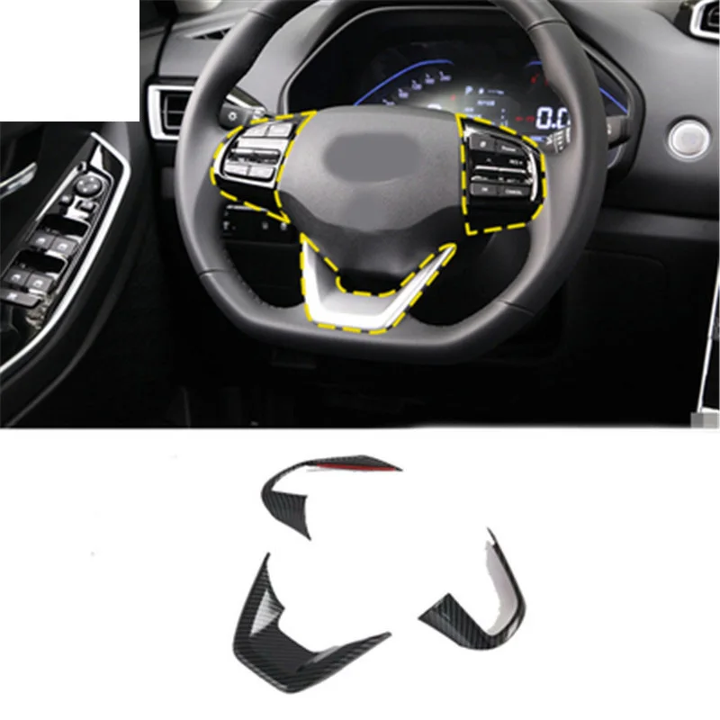 

3pcs/Lot ABS Carbon Fiber Grain Steering Wheel Decoration Cover For 2020 Hyundai CRETA Car Accessories