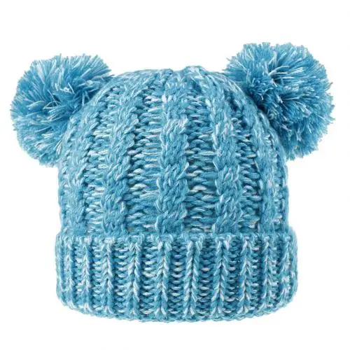 Милая детская шапочка для мальчиков и девочек, пушистая теплая зимняя Осенняя вязаная шапка - Цвет: Синий