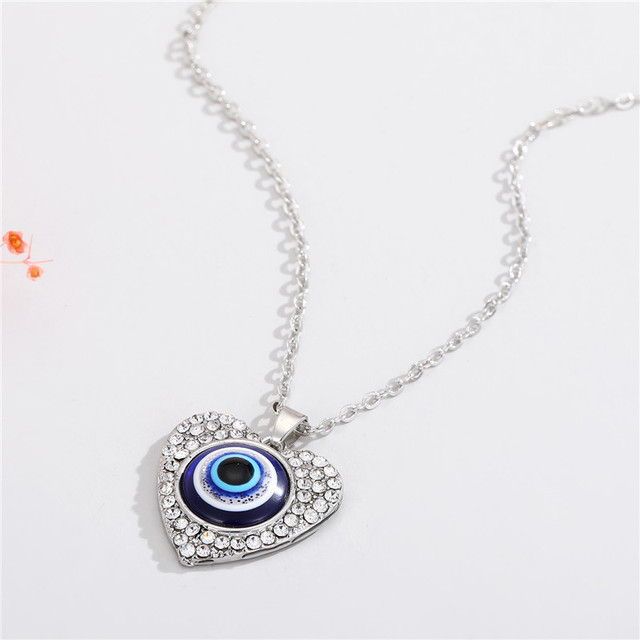 Lucky Evil Eye Pendant Necklace for Women Men Blue Resin Transparent Round Water Drop Turkish Jewelry Chain Choker Gifts