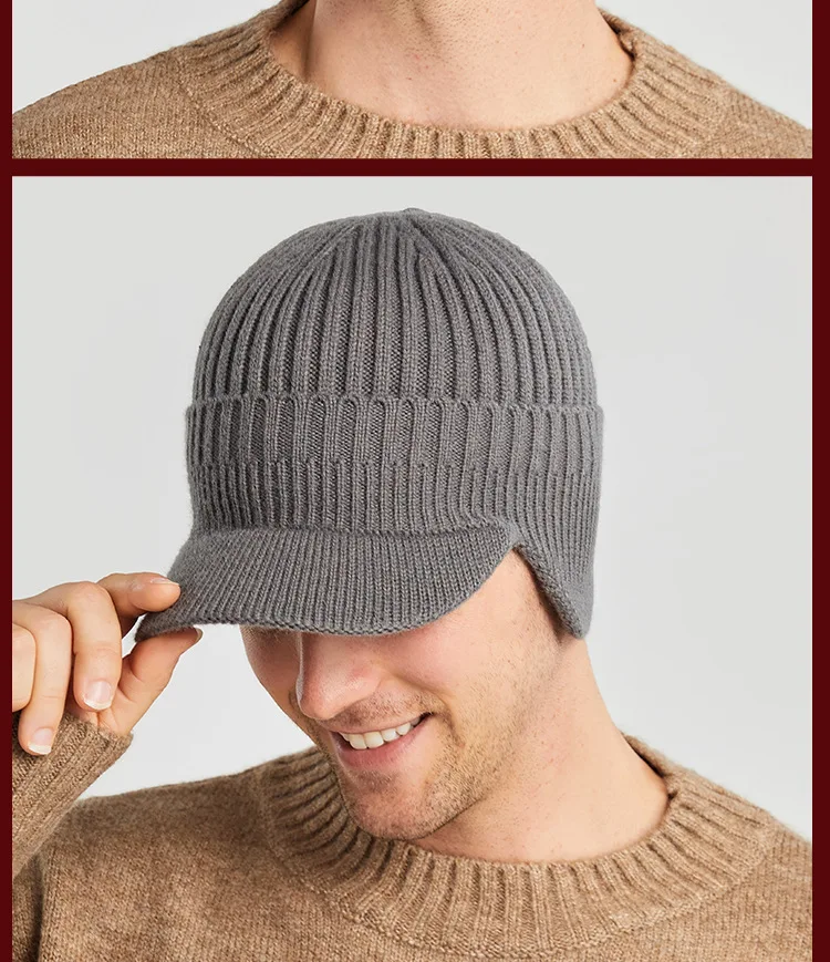 Men's Winter Cotton Knitted Hats Stripe Beanies Protect The Ears Hat Warm Thick Earflap Outdoor Ski Caps carhartt bomber hat