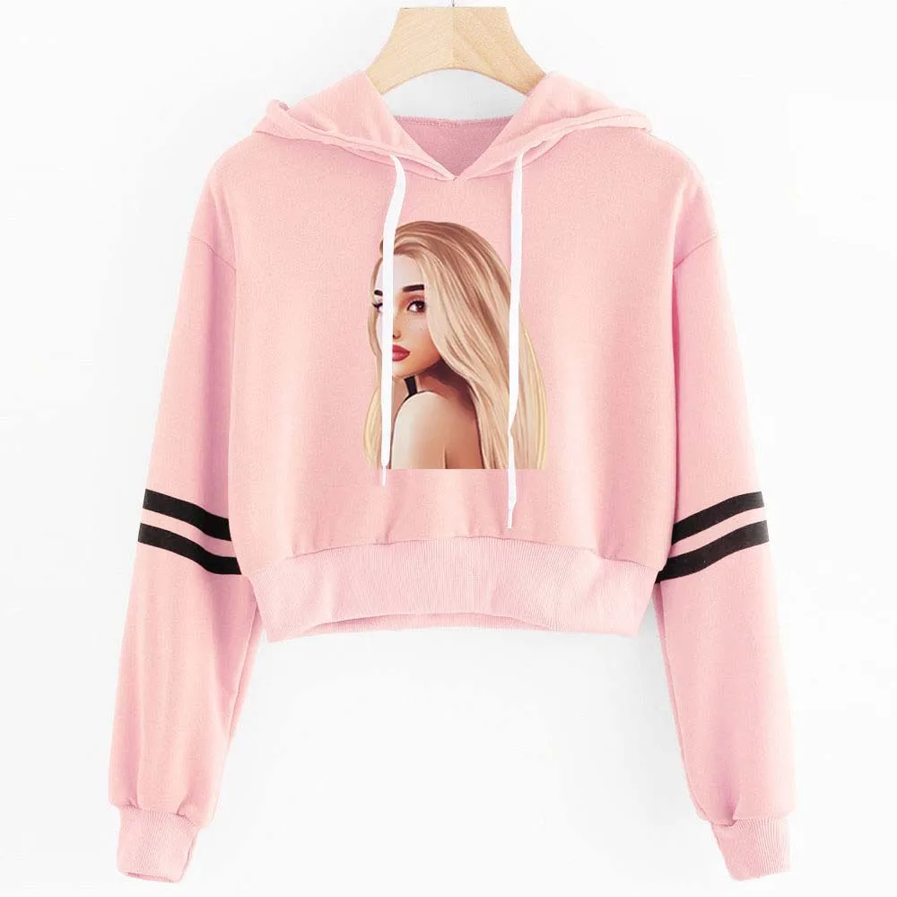 Ariana Grande, короткие женские толстовки, укороченный дизайн, толстовки, модная сексуальная спортивная одежда, принт с красными губами, женские толстовки, Vogue, короткая одежда