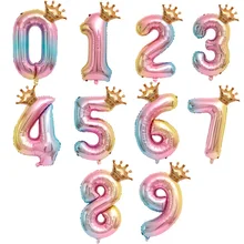 32-дюймовый градиент Цвет с цифрами детские трусы с рисунком шариков на день рождения декоративный шарик с цифрами Корона воздушный шар из фольги крест
