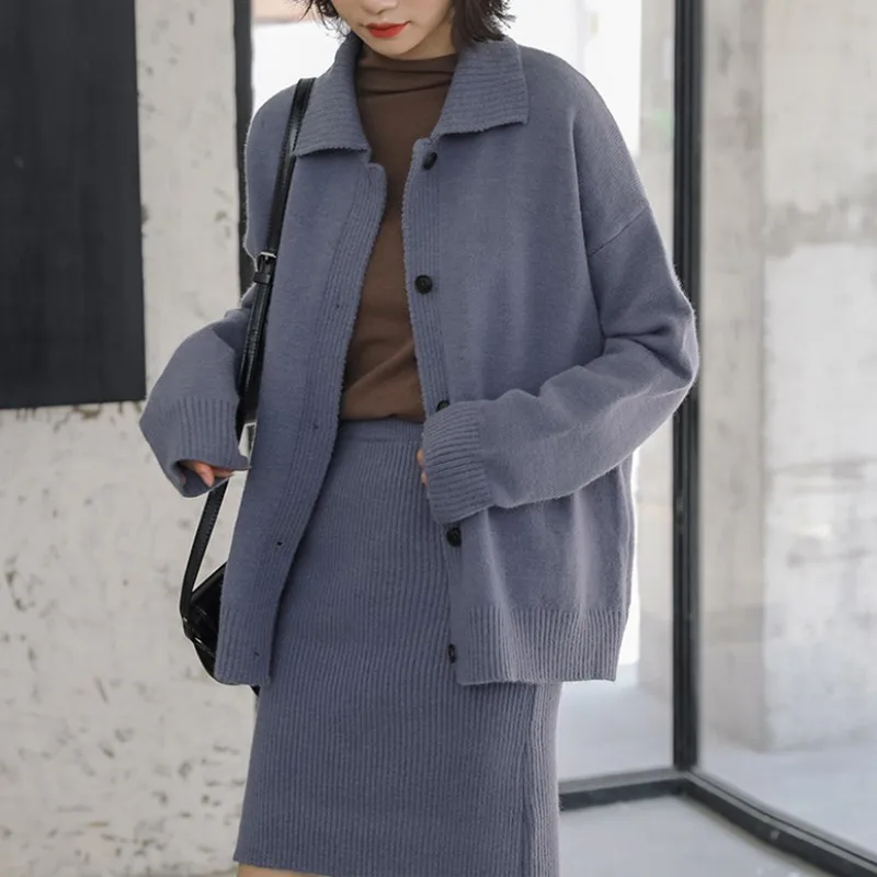 

Spring Autumn Two Piece Set Fashion Korean Knitting 2 Piece Set Women Commuting Clothes Cardigan Sweater Two Piece Skirt Set