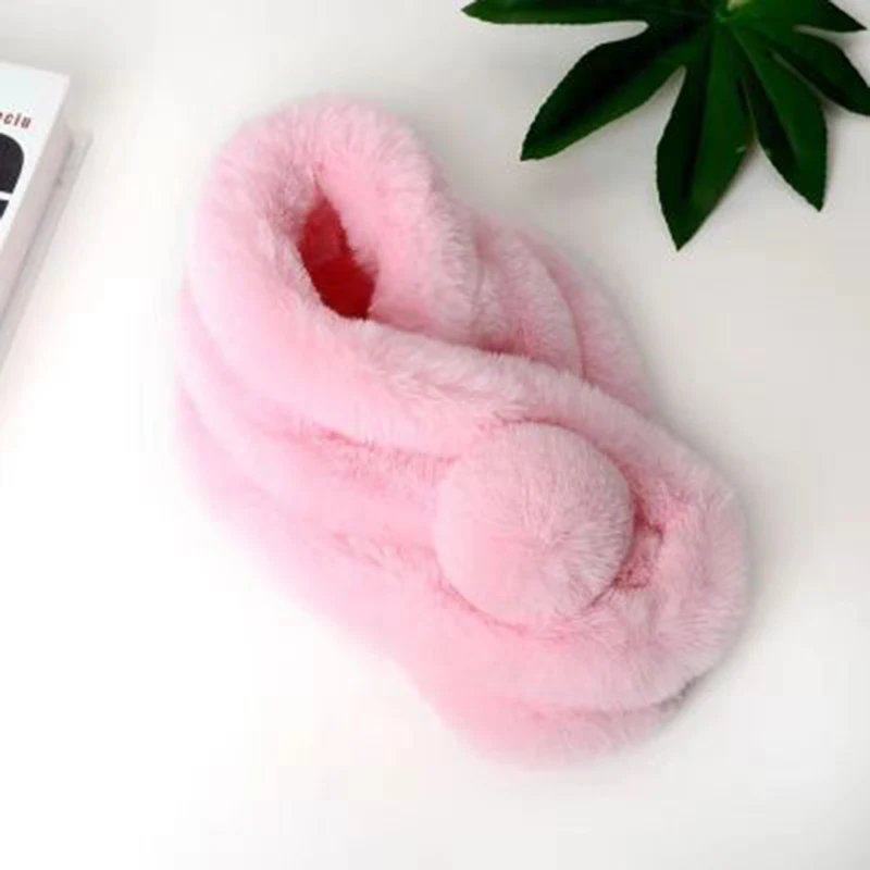 pink Женский зимний шарф, дикий толстый теплый трехтрубный воротник, искусственный мех кролика, меховой воротник, искусственный мех, ветрозащитный нагрудник для девочек - Цвет: pink