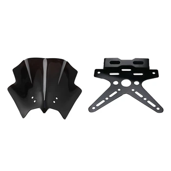 

2 Pcs Motorcycle Accessories: 1 Pcs Black Adjustable License Plate Holder & 1 Pcs Windshield WindSn