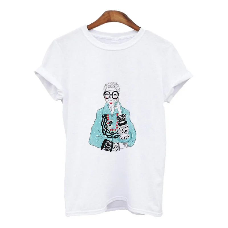 New Harajuku Gothic Female Tshirt iris apfel illustration Print Short Sleeve Tops & Tees couple t shirt