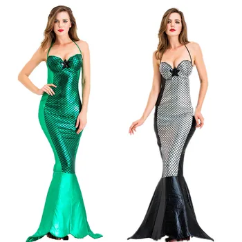 

New adult girl female princess Womens Halloween Costume Set Cosplay Fancy Party Sexy Mermaid Long Maxi Dress