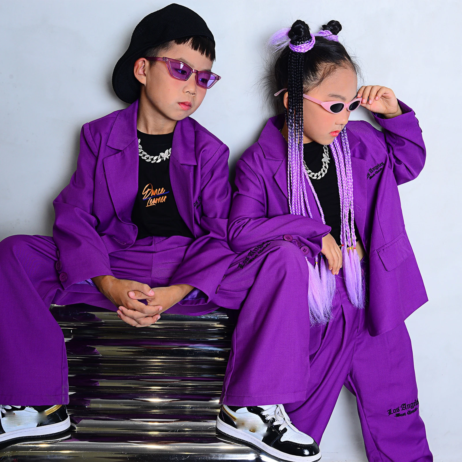 Jazz Dance Costumes For Kids Children Purple Hiphop Suit Modern Dance Costumes Boys Girls Hip Hop Dancing Clothes DQS8339