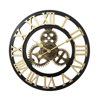 

Industrial Style Wooden Mute Hanging Clock American-Style Gear Retro Pocket Watch Living Room Dining Room Decoration Creative