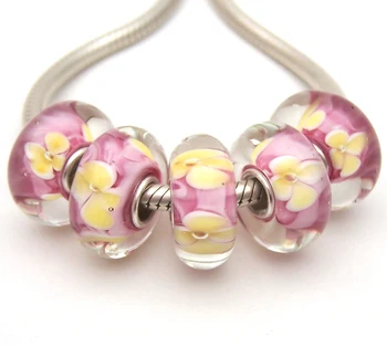 

JGWG1287 5X 100% Authenticity S925 Sterling Silver Beads Murano Glass beads Fit European Charms Bracelet diy jewelry Lampwork