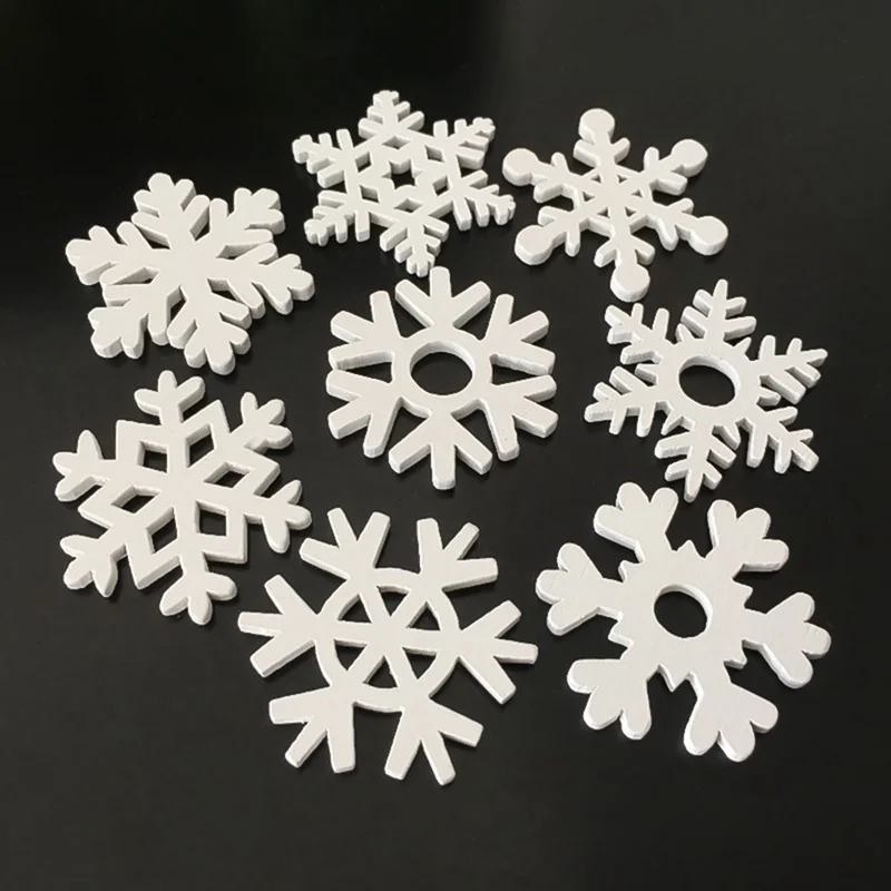 50pcs Wooden Pieces Festival Christmas Snowflake Shaped Three-Dimensional Crafts For Home Decor Christmas Tree Pendant 3.5*3.5cm